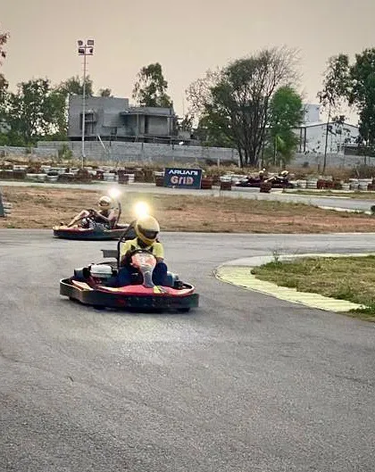 The race doesn't end when the sun goes down. We've fitted our karts with headlights for an awesome night racing experience, where the track feels completely new.
