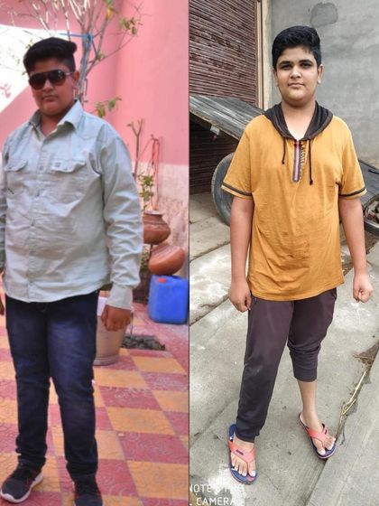 This before-and-after photo shows the weight loss journey of a young student. My classes are suitable for all ages, helping build healthy habits from an early age.