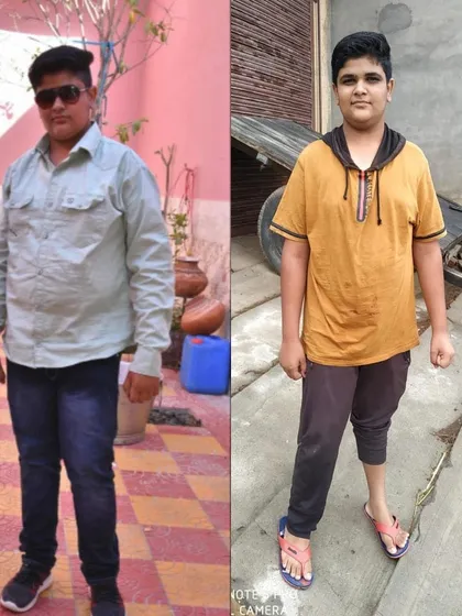 This before-and-after photo shows the weight loss journey of a young student. My classes are suitable for all ages, helping build healthy habits from an early age.