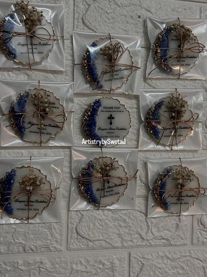 The full set of packaged baptism favors, ready to be gifted at the celebration.