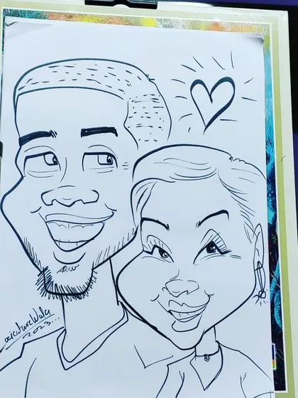 A classic couple caricature with a heart, symbolizing their connection. It's a simple and sweet way to show affection.