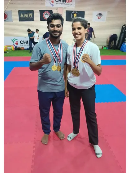 Two of our proud medalists after a successful run at the Mumbai City Kickboxing Championship. We celebrate every victory as a team, recognizing the shared effort of both the athlete and their coaches.
