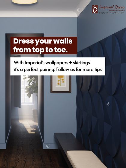 We believe in dressing your walls from top to toe. By pairing our wallpapers with the right skirting, you create a perfectly finished look. This image shows how a simple skirting board frames the 3D wall panel, giving it a polished and intentional feel.