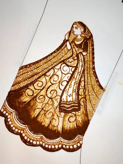 Every design begins with an idea. This is a sketch from my design book, showing the level of detail and artistry that goes into planning a bridal figure. I can create a custom bride portrait for you, complete with intricate lehenga and jewelry details.