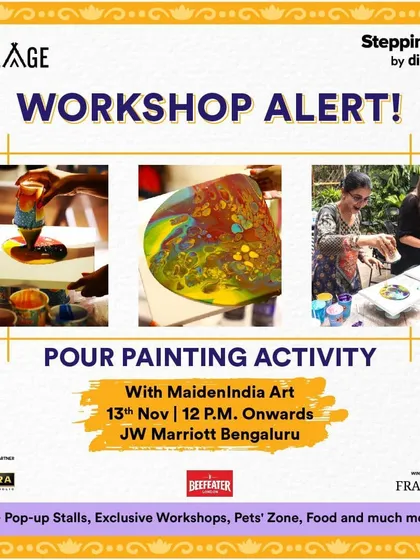 I regularly host pop-up workshops at fun locations around Bangalore. This is an example of a pour painting activity alert, perfect for a weekend outing.