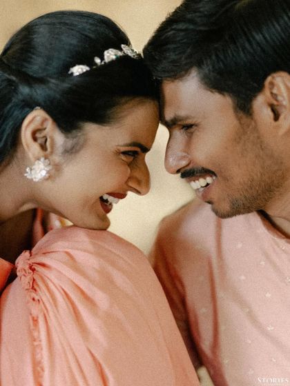An intimate and happy close-up of Nihal and Sravanthi during their Haldi ceremony.