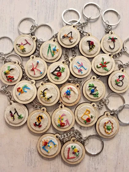 These little embroidered initial keychains are one of my favorite things to make. Seeing them all together like this just makes my heart happy. They are perfect for personalized gifts or even as party favors for your special events.