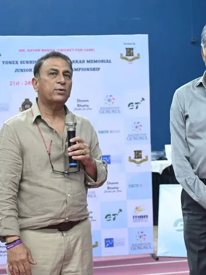 Credibility is key. Here, cricket legend Sunil Gavaskar addresses participants at a junior badminton championship we managed, demonstrating our ability to host high-profile guests and elevate any event.