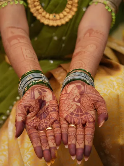 The beauty of mehndi is truly revealed in the richness of its stain. This is a close-up of a bridal portrait design after the henna paste has been removed, showing the deep, beautiful color that my high-quality, natural henna provides.