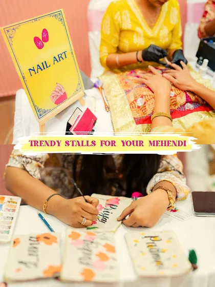 Adding trendy stalls like nail art and personalized engraving makes the Mehendi experience more interactive and memorable for everyone.