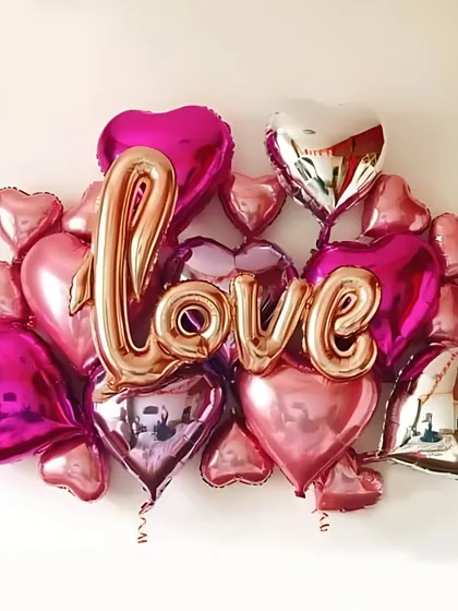 Say it with balloons. This "Love" balloon bouquet in shades of rose gold, pink, and silver is a beautiful way to express your feelings for an anniversary, Valentine's Day, or just because.