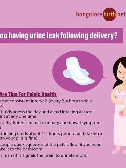 Leaking urine after delivery is very common, but you don't have to live with it. This infographic offers simple, practical tips for pelvic health, like urinating at consistent intervals and doing gentle pelvic floor squeezes. We believe in providing real solutions for postpartum recovery.