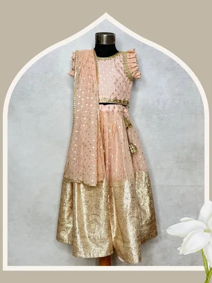 The periwinkle lehenga, beautifully framed, highlighting its soft, elegant appeal.