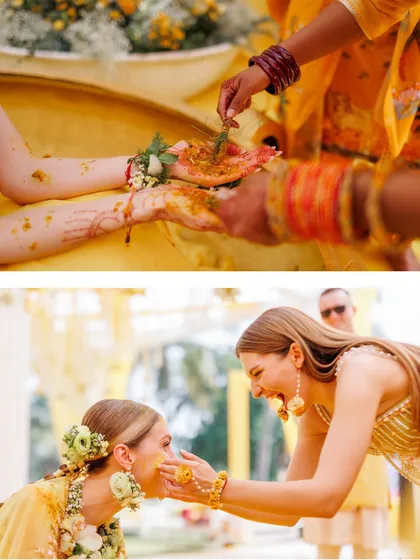 Candid moments from a fun-filled Haldi in Goa. We help make every part of your destination wedding memorable.
