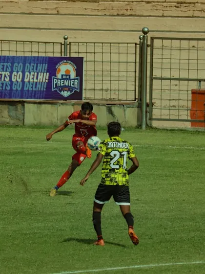 An action shot from a thrilling 5-5 draw in the Delhi Premier League. Non-stop action and entertainment.