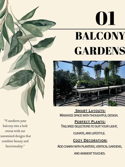This graphic outlines my approach to balcony gardens. I focus on smart layouts to maximize space, select the perfect plants for your light and climate, and add cozy decorations like vertical gardens and planters to create a functional and charming retreat.