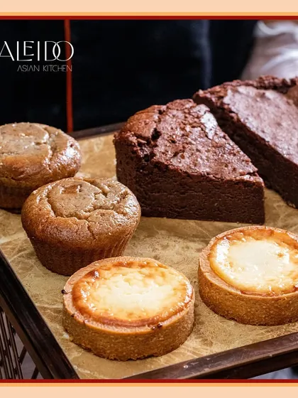 Don't forget dessert. I offer a full menu from starters to sweets, including these Japanese cheese tarts and flourless chocolate cake, to give your event a memorable finish.