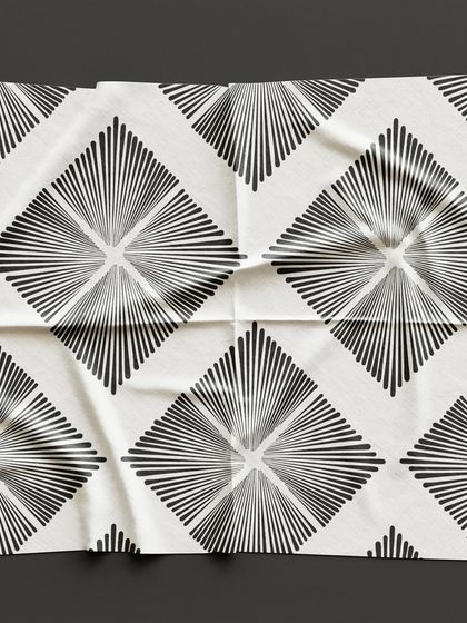 The abstract diamond pattern printed on a piece of fabric. The monochrome design is bold and graphic, making it a versatile choice for upholstery, bags, or clothing.
