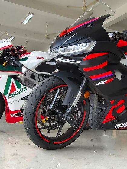 Pick your poison. An Aprilia RSV4 Factory next to the new RS457. The paddock is a great place to see and compare some of the best bikes in the world.