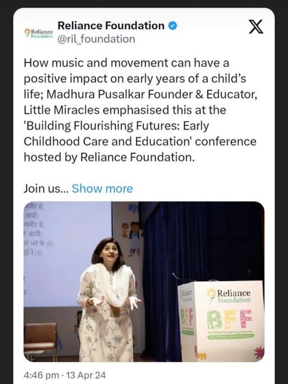It was an absolute honor to speak at the Reliance Foundation conference about a topic so close to my heart. Sharing the positive impact of music and movement on early childhood development is my life's passion.