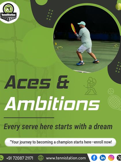 Aces and Ambitions. Every serve here starts with a dream. This graphic captures the aspirational spirit of our academy.