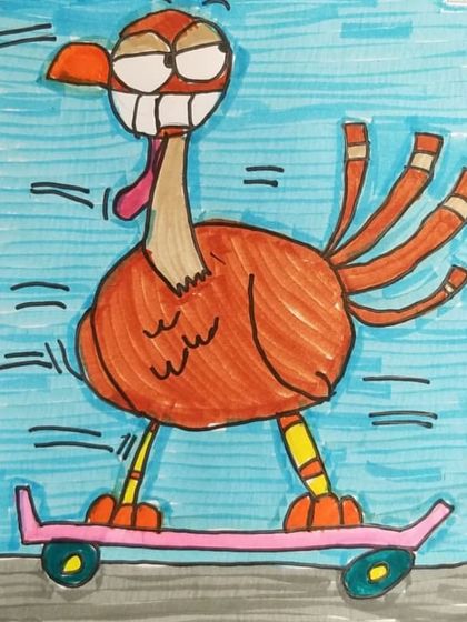 This turkey on a pink skateboard shows how a simple change in color can give a character a whole new vibe.