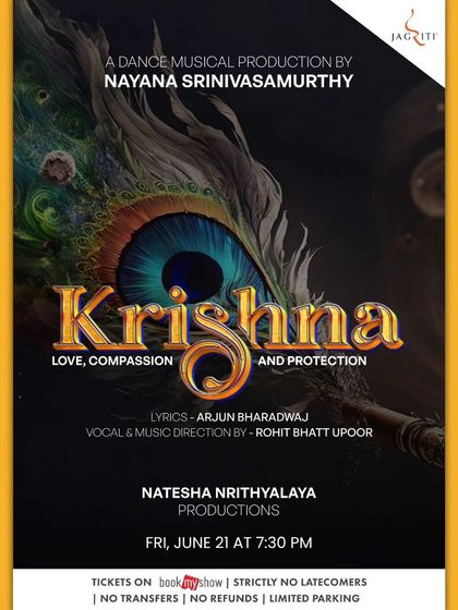 The poster for "Krishna: Love, Compassion and Protection," a dance musical production by Nayana Srinivasamurthy.