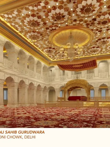 The Sisganj Sahib Gurudwara project is a testament to our work in adaptive reuse and cultural heritage. This render shows our vision for the grand prayer hall, with its ornate, floral-patterned ceiling and majestic arches, designed to inspire reverence and peace.