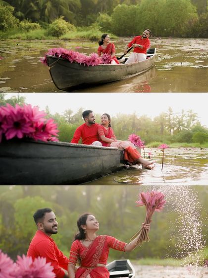 A three-photo story from the boat shoot, capturing the playful, romantic, and joyful moments.