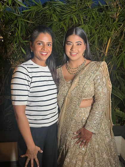 A happy moment with my beautiful bride Avanya. It’s a joy to see my clients so happy and confident in their final look.