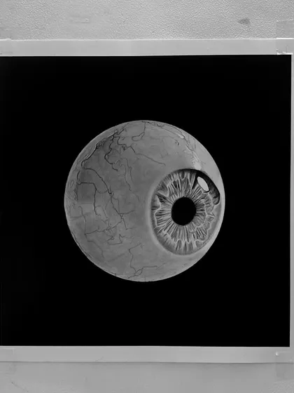 The eyeball sketch, framed and ready. This was a highlight of my 30-day art challenge.