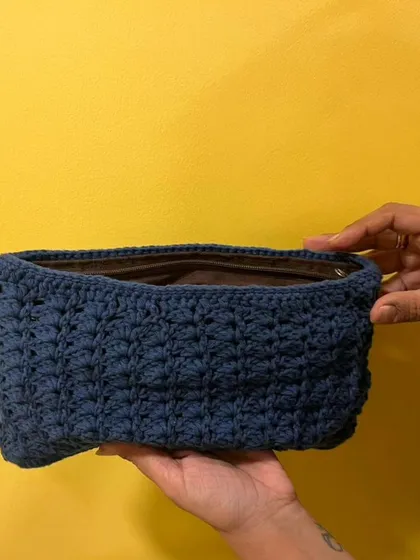 Here you can see the inside of the upcycled clutch. I always make sure the final piece is not just beautiful on the outside but also perfectly finished and functional on the inside, ready for you to use.