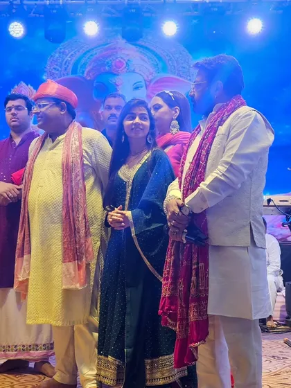 On stage during the Ganpati Mahotsav hosted by Hon'ble Cabinet Minister Vipul Goyal ji. It was a divine evening filled with Bappa's blessings and soulful music.