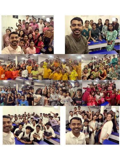 A look back at the moments that define us. This collage captures the vibrant community spirit at Sai Classes, from classroom selfies to festive celebrations with our students and teachers.