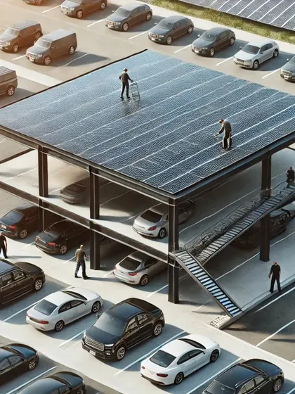 A look at our multi-level solar parking structure. This innovative design maximizes both parking space and energy generation, making it ideal for urban areas with space constraints.