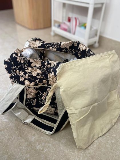 The diaper bag shown with its matching waterproof wet bag, an essential accessory for parents on the go.