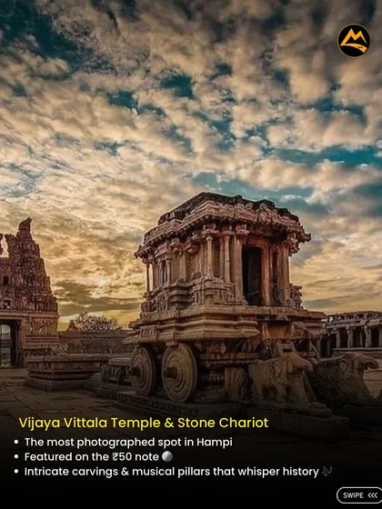 We also journey back in time. This is the iconic Stone Chariot in Hampi, a UNESCO World Heritage site. Our heritage trails mix adventure with a deep dive into history.