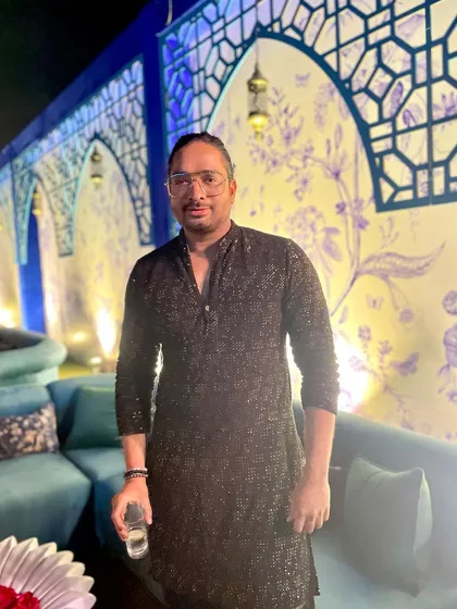 A solo shot at a beautifully decorated wedding venue in Jaipur. The ambiance of a destination wedding adds a magical touch to the performances we choreograph.