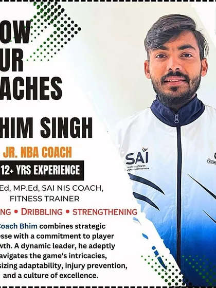 Know Your Coaches: Meet Bhim Singh, also known as Bhanu Sir. A Jr. NBA and SAI NIS certified coach with over 12 years of experience, he specializes in shooting, dribbling, and strengthening.