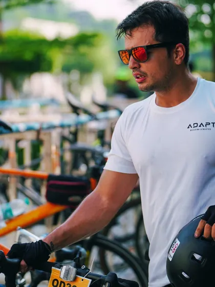 A focused moment during the duathlon. Endurance is a mental game as much as a physical one.