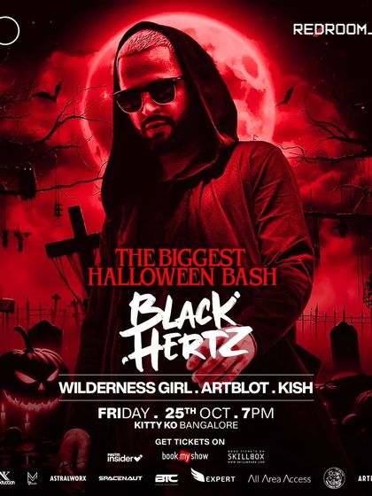 The main flyer for the "Biggest Halloween Bash" at Kitty Ko, headlined by Black Hertz.