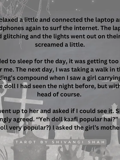 The terrifying story of someone hearing a girl crying through their headphones, finding a headless doll, and discovering its connection to a deceased child.