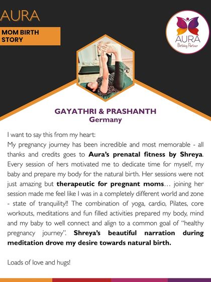 "Her sessions were not just amazing but therapeutic for pregnant moms." Gayathri describes how our mix of yoga, cardio, and meditation prepared her mind and body for a natural birth.