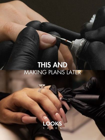 A close-up of the manicure process. Here, my technician carefully applies a neutral gel polish, ensuring a smooth and even coat for a flawless foundation before any art is added.