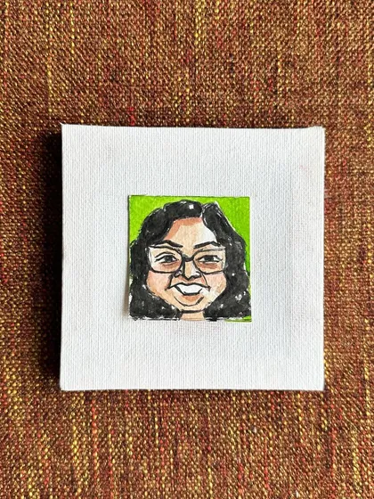 A mini caricature of my art buddy, Pallavi. Her presence always brings a smile to my face, and I wanted this portrait to reflect that.