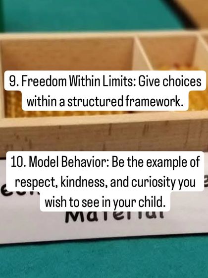 Lesson 9 & 10: Give 'Freedom Within Limits' by offering choices within a structured framework. And 'Model Behavior' by being the example of respect, kindness, and curiosity you wish to see in your child.