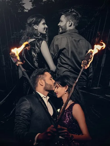 Igniting their path forward together. Using fire torches, we create these powerful, symbolic shots that are full of drama and intensity, perfect for a couple with a bold love story.