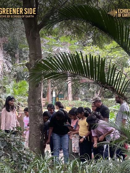 Scenes from our nature journaling event with The Greener Side, where kids explored trees, insects, and flowers, capturing their discoveries through drawing and reflection.