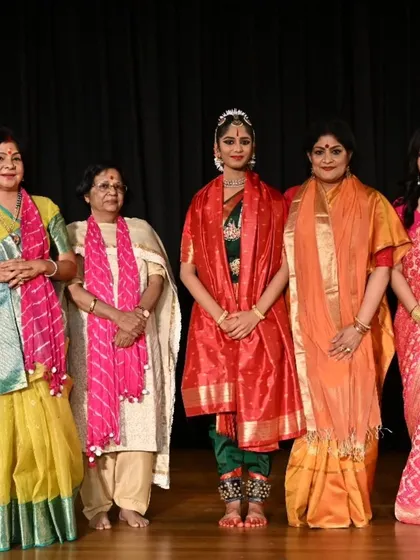 A group photograph with my shishya Anvita and esteemed guests. This picture captures the wonderful support system that surrounds a young dancer on her special day.
