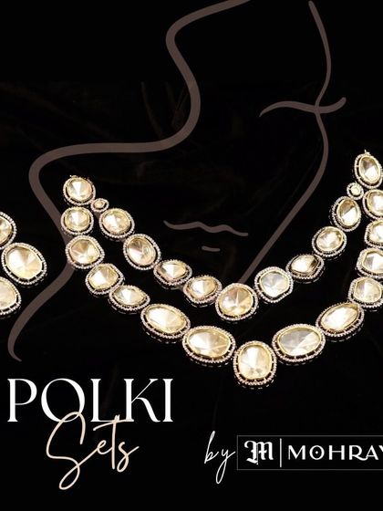 A graphic showcasing our collection of Polki sets, known for their timeless appeal and uncut diamond look.